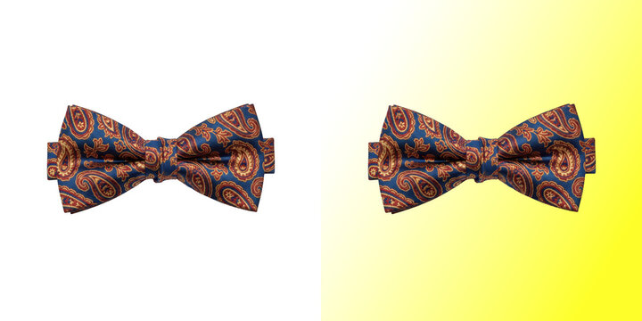 Classic blue paisley bowtie isolated on transparent background