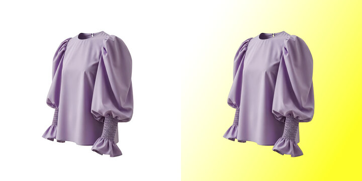 Elegant purple blouse with puff sleeves isolated on transparent background