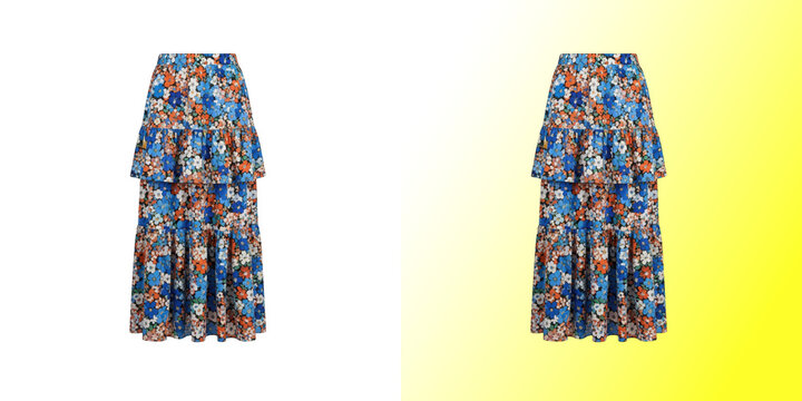Floral pattern tiered maxi skirt isolated on transparent background