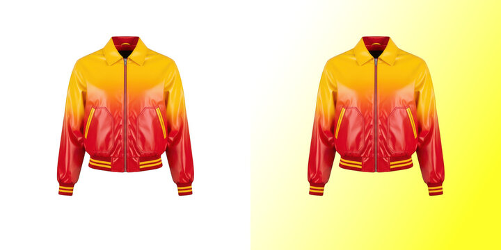 Gradient leather bomber jacket isolated on transparent background
