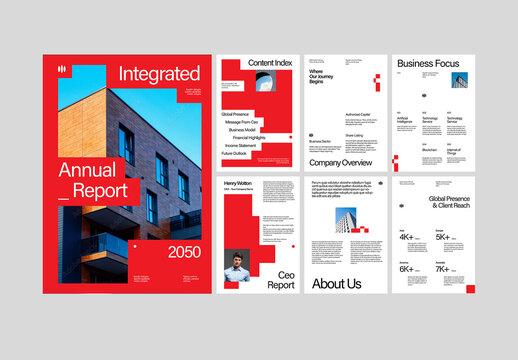 Red White Pixel Minimalist Company Annual Report
