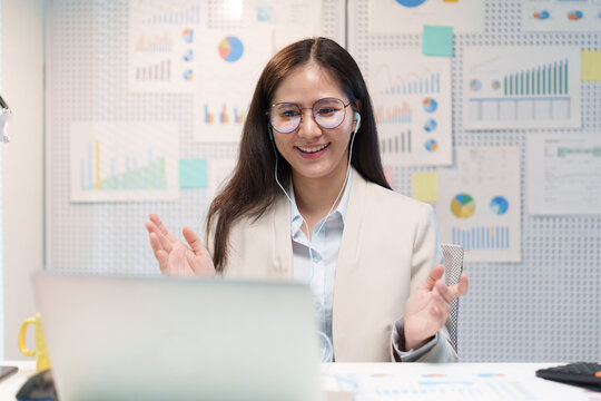 Businesswoman Analyst Conducting Online Videocall Meeting
