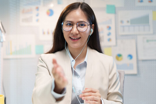 Businesswoman Analyst Conducting Online Video Conference