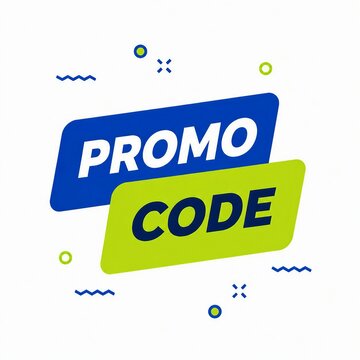 Promo code banner with colorful geometric background