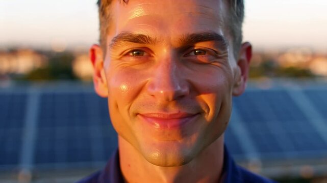 Charismatischer Solartechniker l&auml;chelt in die Kamera