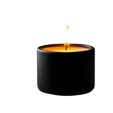 Elegant black candle with lit wick in minimalist design for modern home decor
