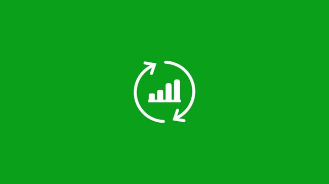 Animated continuous improvement and rotating cycle flow lines graph animation icon on green background with alpha channel . Arrow up for process optimization for business graph.