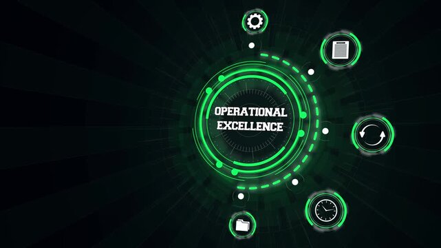 Operational excellence benchmark indicators rendered on dark interactive corporate technology panel