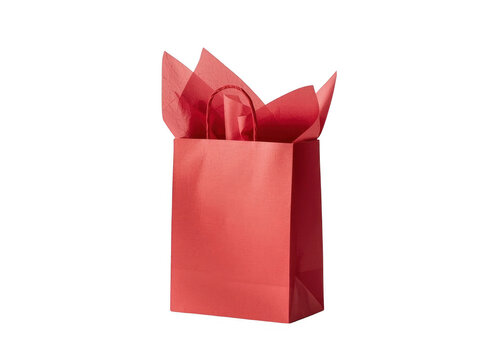 Red gift bag with tissue paper for shopping