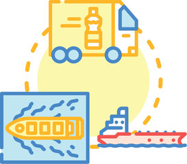 Fototapeta premium Oil tanker dispatching crude along a global transport timeline, illustrating the logistics of cargo shipping, energy delivery, and petroleum distribution between different vessels