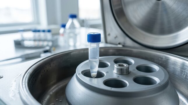 DNA extraction sample in a laboratory centrifuge rotor. Medical science and biotechnology research