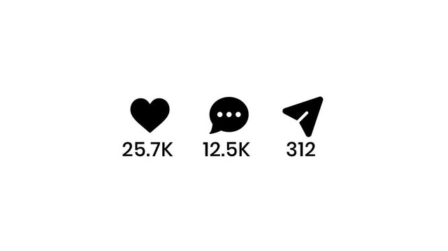 Rapid counting social media engagement overlay with black icons on clean isolated white background