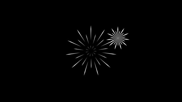 Geometric circle burst and line blast explosion animation, with firework sparkle explosion and whit line blast effect for seamless cinematic motion graphics on black screen background 4k.