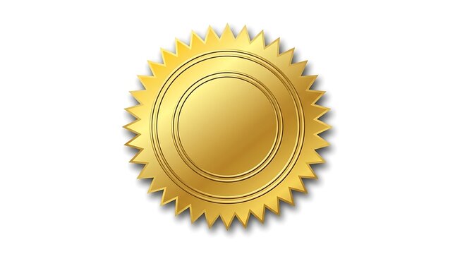 Golden seal sticker on plain white background with gold seal certification seal award label quality seal gold emblem official stamp round sticker metallic emblem