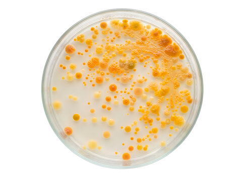 Orange yeast colonies in petri dish