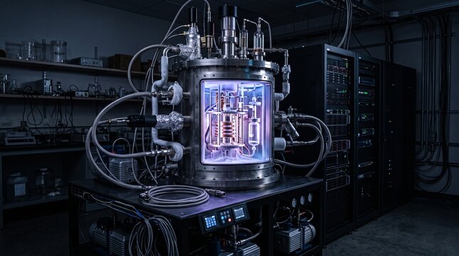 Advanced Scientific Laboratory Equipment with Quantum Computer and Server Racks