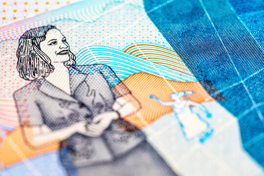 Colombian 2000 Mil Pesos banknote featuring the portrait of artist Debora Arango. Colombian national currency cash.