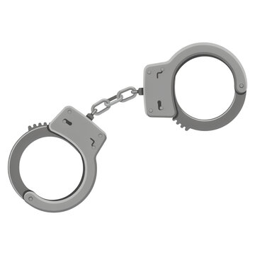 Polished Metal Handcuffs Connected by Chain with Bright Studio Lighting Isolated on Transparent Background