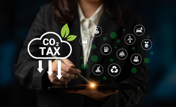 Visual representation of the CO2 tax concept, featuring environmental icons and digital elements, highlighting sustainability in business and modern economic practices. Nascent