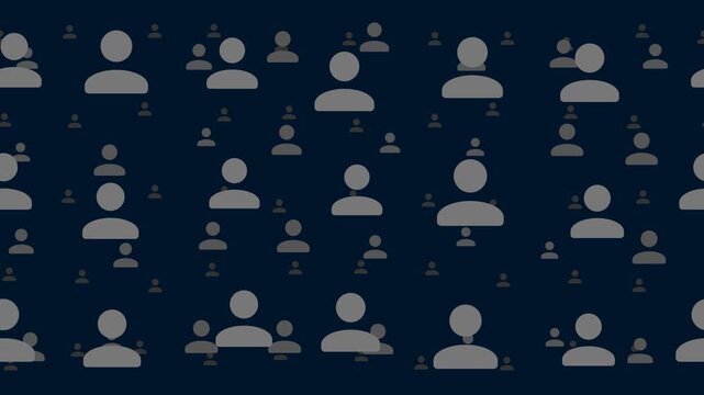 User symbols drift from left to right in three parallax layers, scattered at random. Seamless looped 4k animation on dark blue background