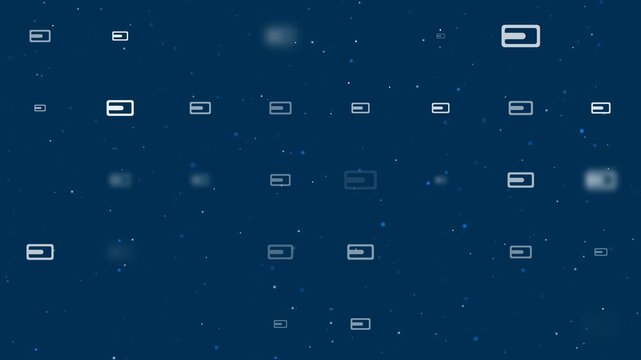 Evenly spaced progress bar symbols of different sizes grow, shrink and fade. Seamless looped 4k animation on dark blue background with stars