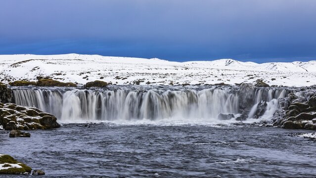 Small waterfall, onset of winter, Fjallabak Nature Reserve, Sudurland, Iceland