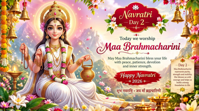 Navratri Day 2 2026 Maa Brahmacharini Hindu Festival Greeting Card