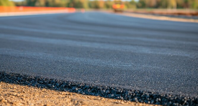 Close up of new asphalt surface during road construction project