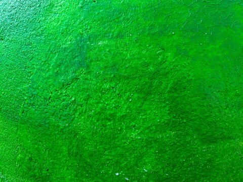A bright emerald-green painted surface with fine cracks, small white flecks and a slightly glossy, uneven texture under natural light.