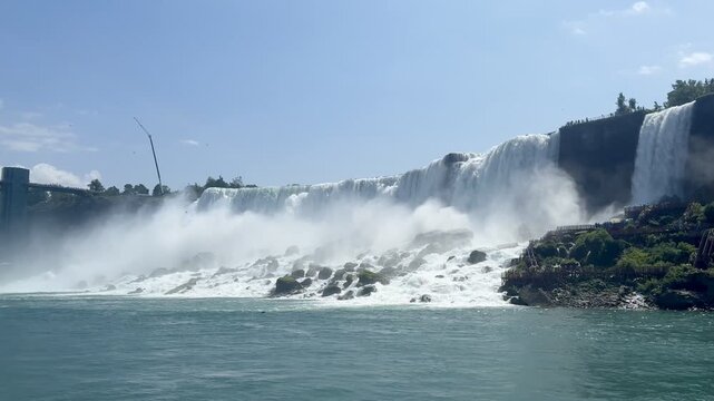 Niagara River, Skylon Tower, city skyline, sightseeing boat ride, Niagara Falls, Canada. g2.