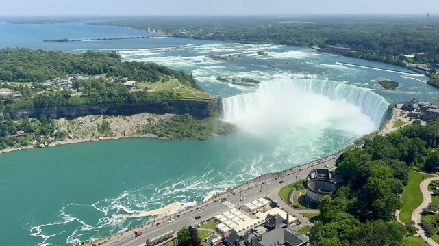 Niagara River, Skylon Tower, city skyline, sightseeing boat ride, Niagara Falls, Canada. g2.