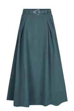 Teal long skirt with belt isolated on transparent background