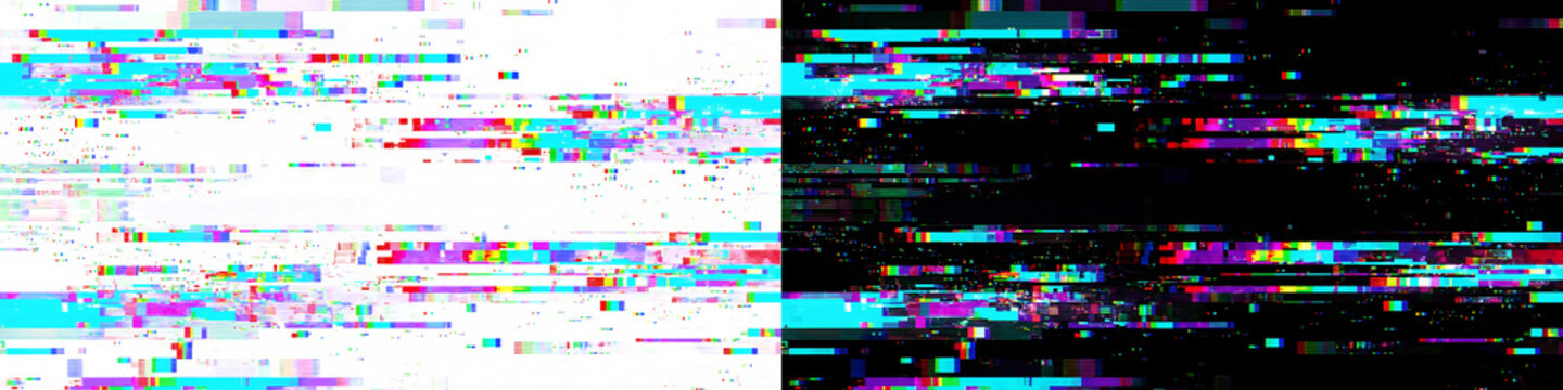 Digital Glitch and Chromatic Aberration Static on Split Black and White Background