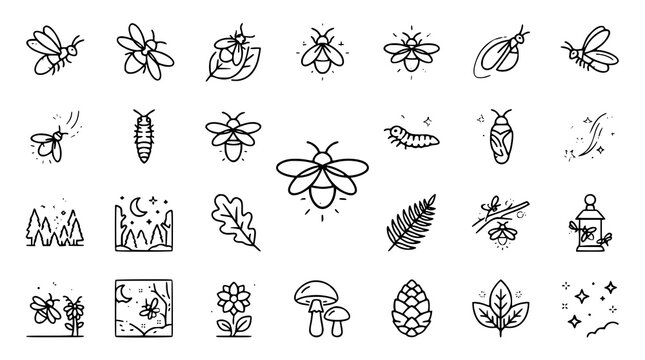 Firefly and Nature Hand-Drawn Line Icon Set