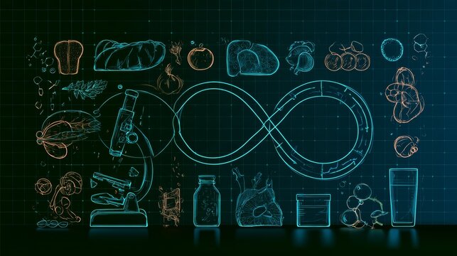 Metabolism chemical reaction as food conversion to energy outline concept. Digestive system proteins or lipids regulation with metabolic waste vector illustration. Human catabolic and anabolic process