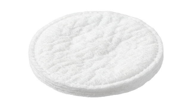 Close-up of a white cotton makeup remover pad on a white background