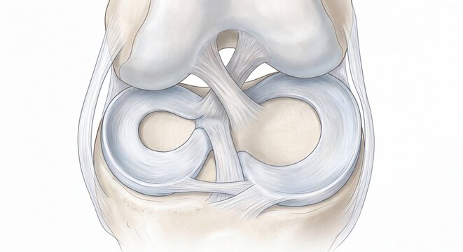 Detailed anatomical view of knee joint menisci and ligaments