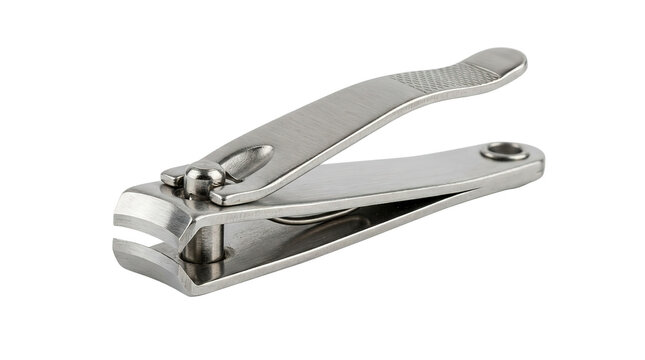 Stainless steel nail clipper with lever and curved blades