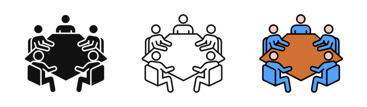 Business roundtable meeting group discussion icon set