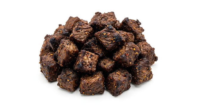 Ethiopian derek tibs, compact freestanding cluster of small dry-seared Isolated on White Background