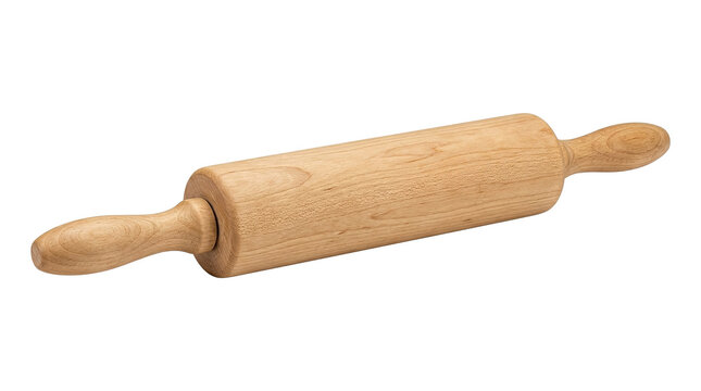 Wooden rolling pin with handles on white background