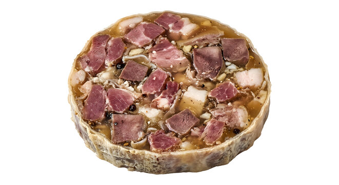 Romanian tobă head-cheese slice with large round casing Isolated on White Background