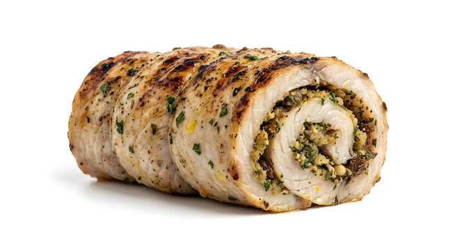 Sicilian involtino di pesce spada, one grilled swordfish roll Isolated on White Background