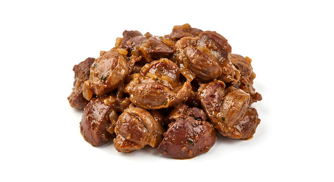Compact cluster of Portuguese pipis chicken giblets with recognizable Isolated on White Background