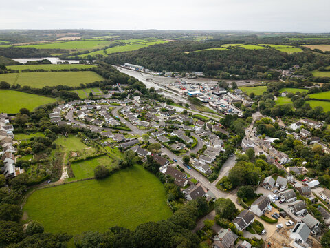 Aerial view of the Cornish village of Gweek which is home to the Cornish Seal Sanctuary