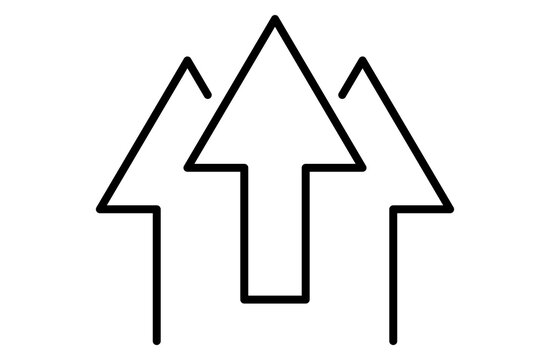 Triple upward arrows outline icon isolated on transparent background for growth