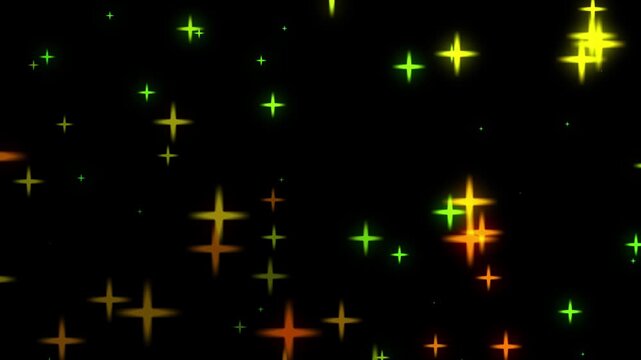Bright colorful stars and crosses on dark space background
