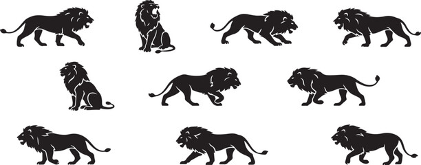 Obraz premium Lion Silhouettes in Various Poses – Wildlife Animal Vector Set