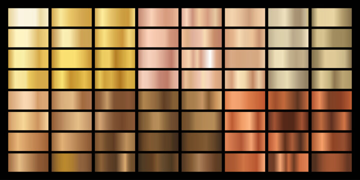 Set of metallic gold and copper gradients