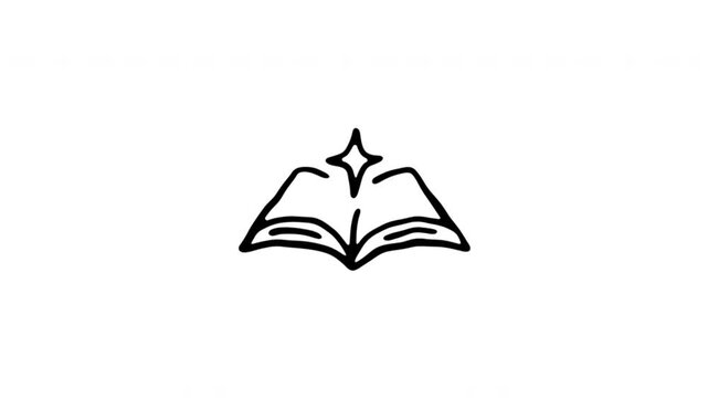 Open Book For Reading And Learning Hand Drawn Doodle Animation. Knowledge Symbol And Study Resource. Education Content Graphic. 4K Loop With Alpha Channel.
